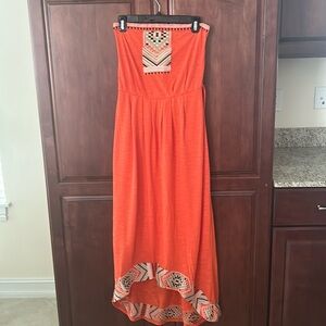 Orange Sleeveless Maxi Dress with Geometric Accents